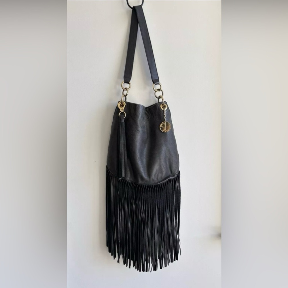 Stella&Jamie (Y2K) boho style bag/ black- size:(medium) : with gold mesh studs